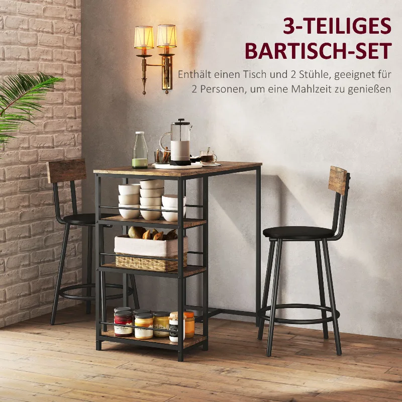 Bartisch mit Barhocker-Set, 3-teilig. Bartisch-Set mit Küchentisch, im modernen Stil, Esszimmer-Set für Küche, Stahl