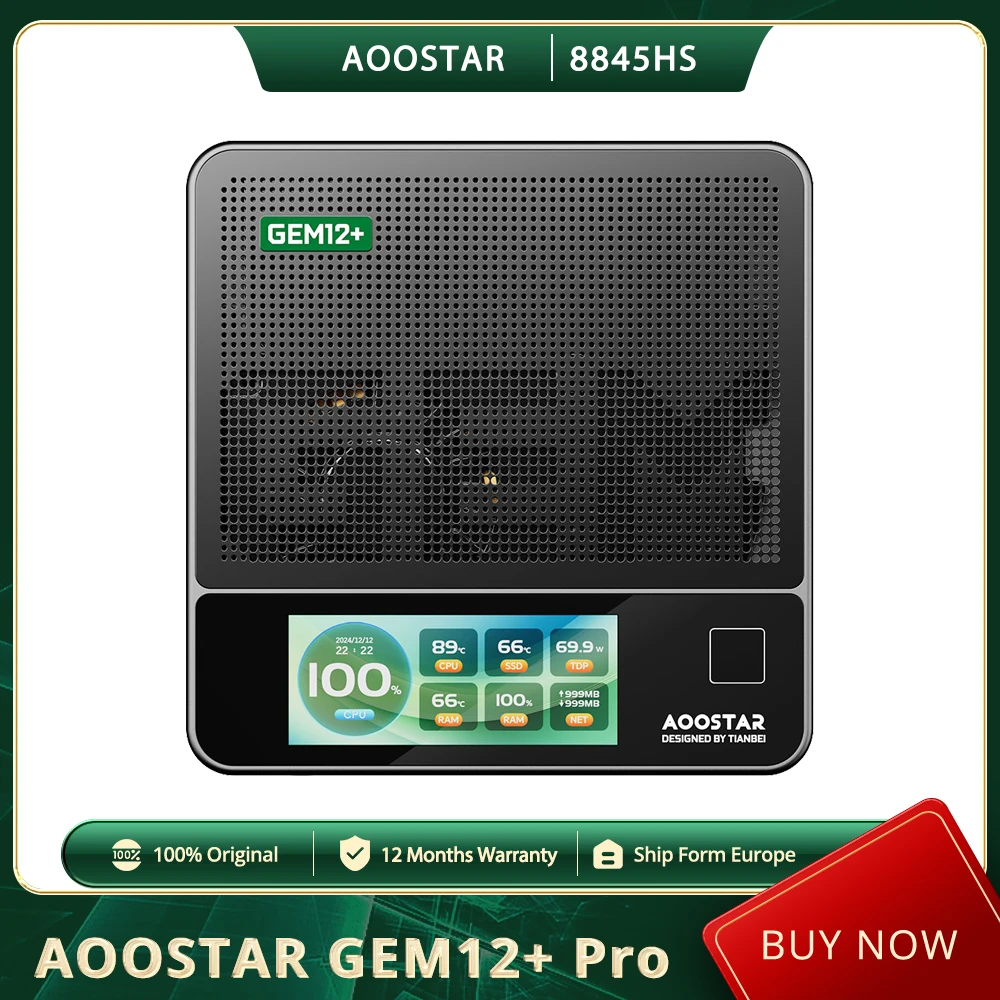 AOOSTAR GEM12+ Pro Mini-PC Barebone (Ohne RAM Ohne SSD) mit Display, Fingerabdruck-Entsperrung, AMD Ryzen 7 Pro 8845HS 8-Kern Max 5,1GHz Image