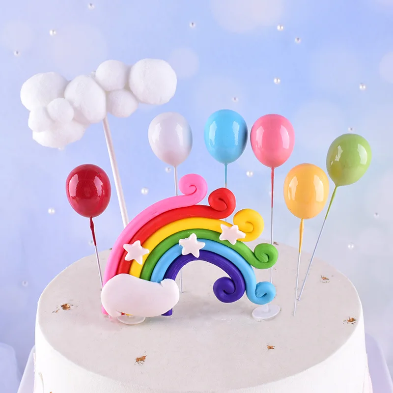 6 stücke Gemischte Cartoon Farben Ballon Kuchen Topper Alles Gute Zum Geburtstag Kinder Favor Baby Dusche Hochzeit Partei Liefert Dekorationen Image