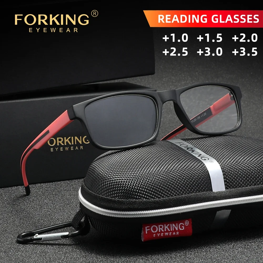 FORKING Lesebrille mit rechteckigem Rahmen für Männer und Frauen, Presbyopie-Brille, Lesebrille +1,0 + 1,5 + 2,0 + 2,5 + 3,0 + 3,5 Image