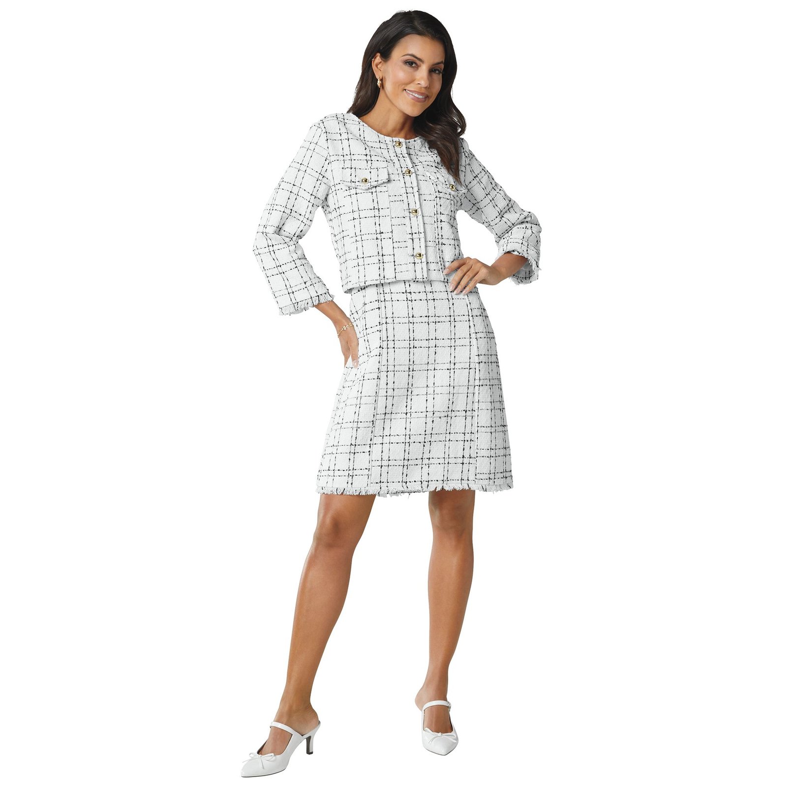 Masseys Classic Tweed Dress Set (Size 20W) Black-White/Plaid, Polyester