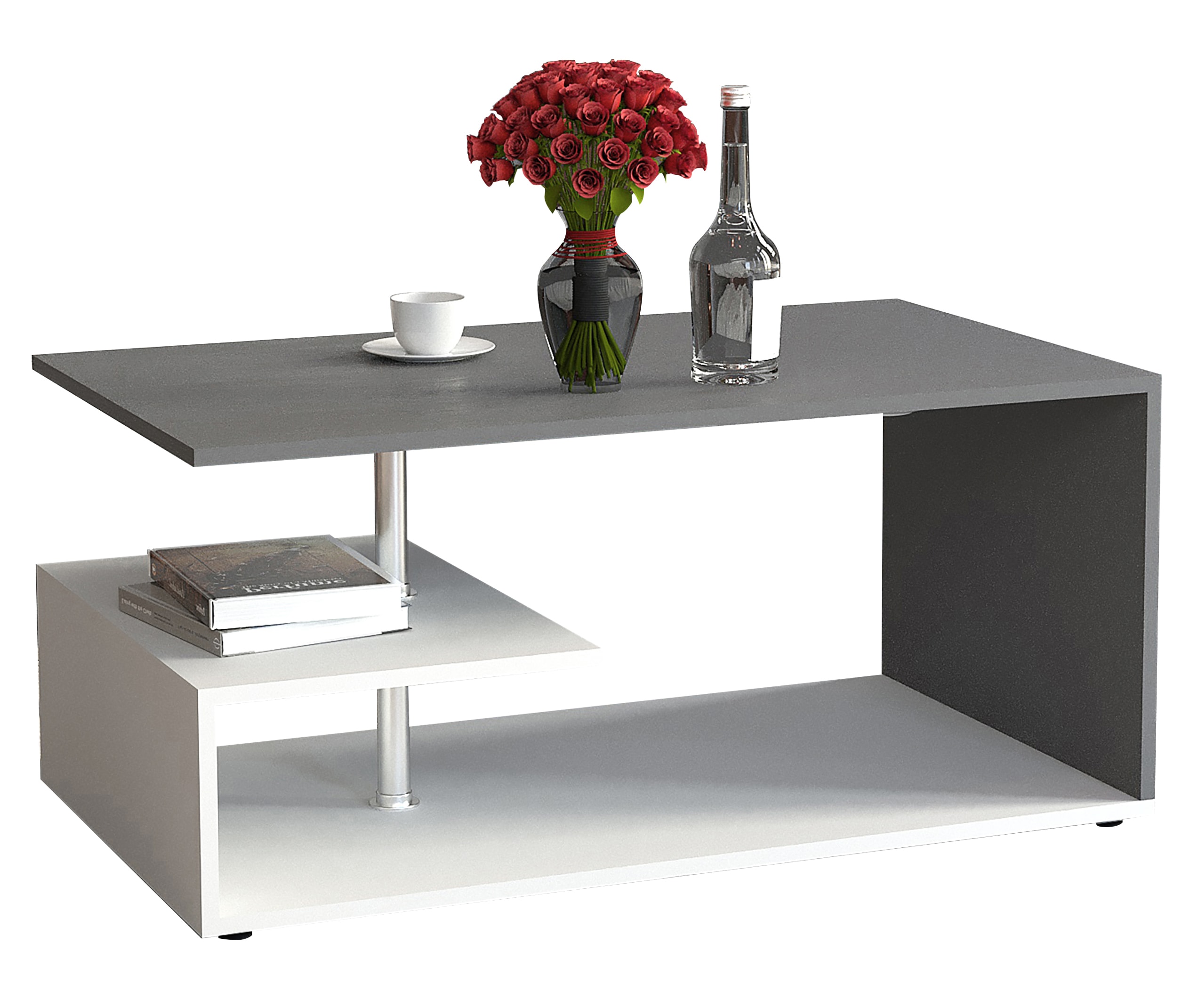 Couchtisch VCM "Holz Sofatisch Couchtisch Wohnzimmertisch Maliso M", weiß, anthrazit, B:91cm T:53cm, Tische, Couchtisch Eckige Couchtische