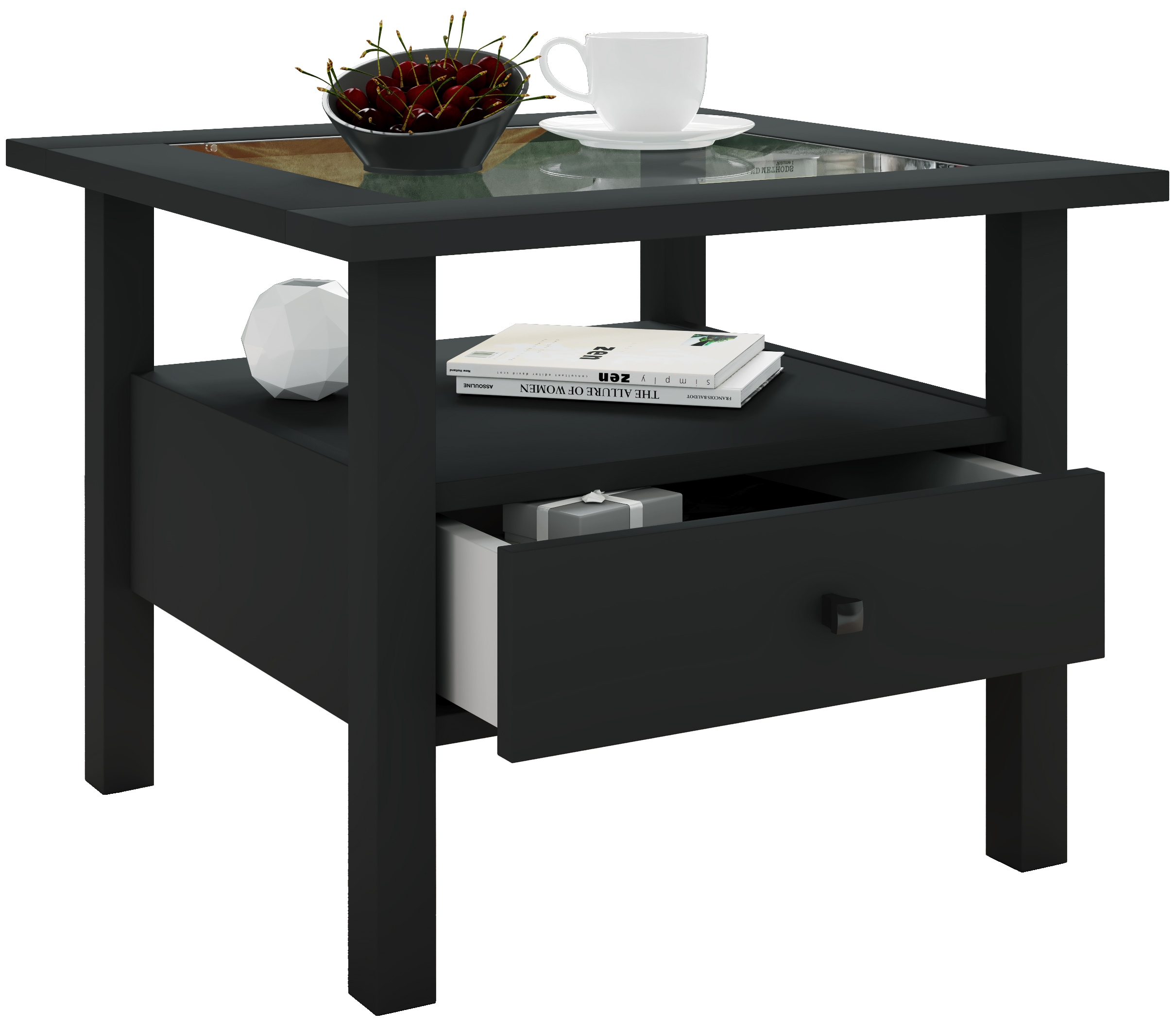 Couchtisch VCM "Holz Sofatisch Couchtisch Schublade Lingis M", schwarz, B:54cm T:54cm, Tische, Couchtisch Eckige Couchtische Holz-Couchtische