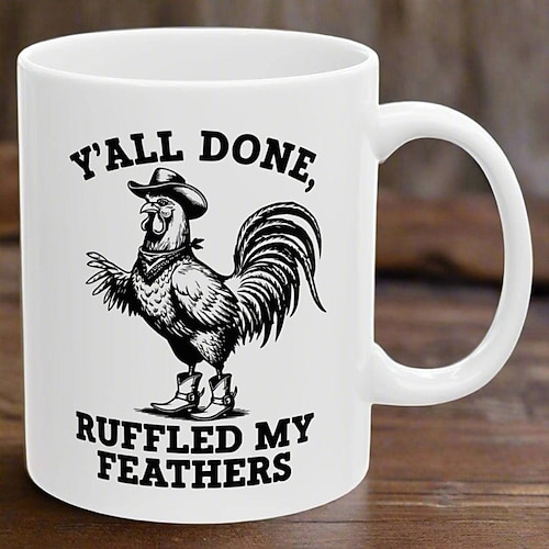 Lustige Geschenktasse für Papa zum Vatertag – Überraschungstasse aus Keramik mit dem Aufdruck „Ihr habt mich ganz schön auf die Palme gebracht" – witziger Western-Hahn, sarkastisch, 325 ml, Image