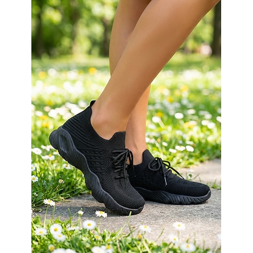 Pinke Flyknit-Sneaker für Damen – atmungsaktive und weich gepolsterte Komfort-Sneaker für Alltag, Reisen, Arbeit, Shopping, Fitness und Outdoor-Aktivitäten Image