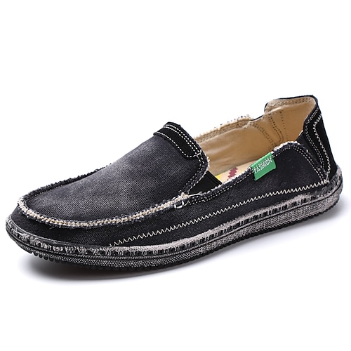 Blaue Herren-Slipper aus Denim, handgenähte Freizeitschuhe für den täglichen Weg zur Arbeit, Wochenendausflüge und Strandspaziergänge Image