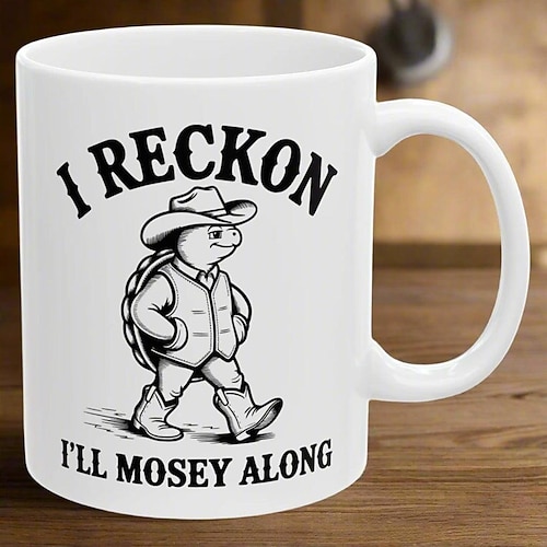 Witzige Geschenktasse „Ich glaube, ich werde ein bisschen rumschlendern" – Western-Schildkröten-Motiv – einzigartige Kaffeetasse für Tierliebhaber und Western-Fans Image