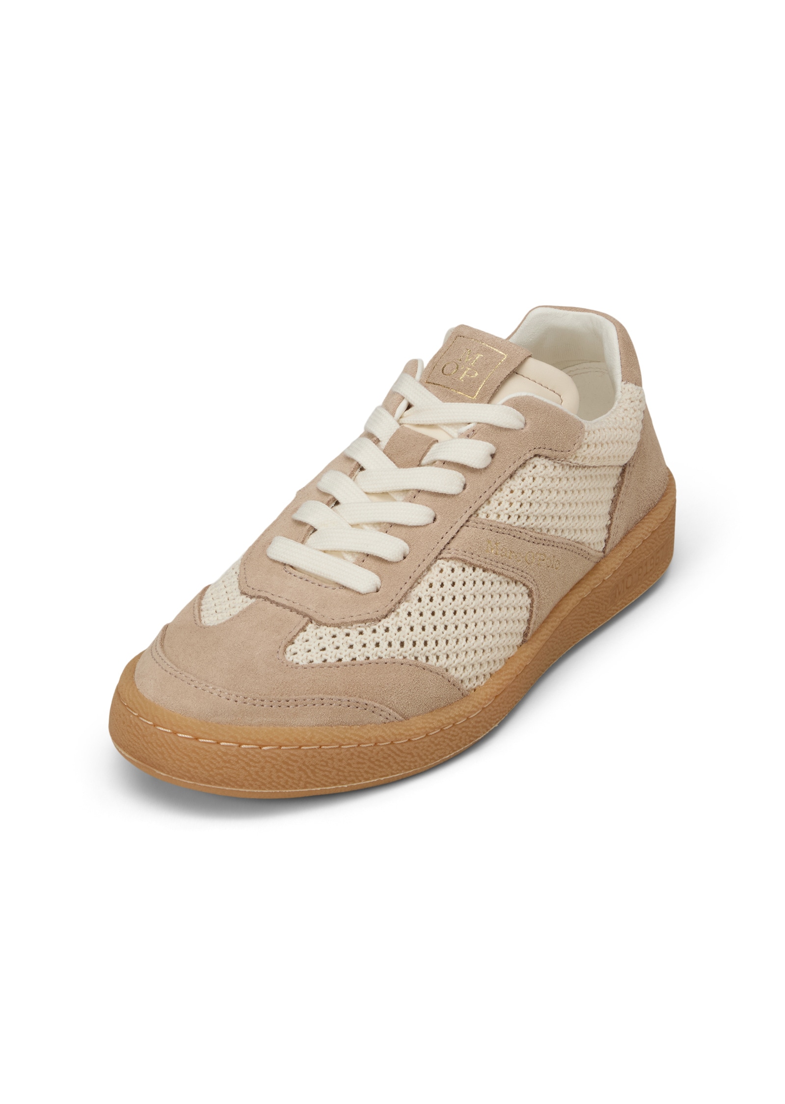 Sneaker MARC O'POLO "aus edlem Rindleder mit Häkeleinsätzen", Damen, Gr. 38, dusty sand, Obermaterial: 80% Leder (Rind), 20% Polyester, unifarben, Schuhe Sneaker Image