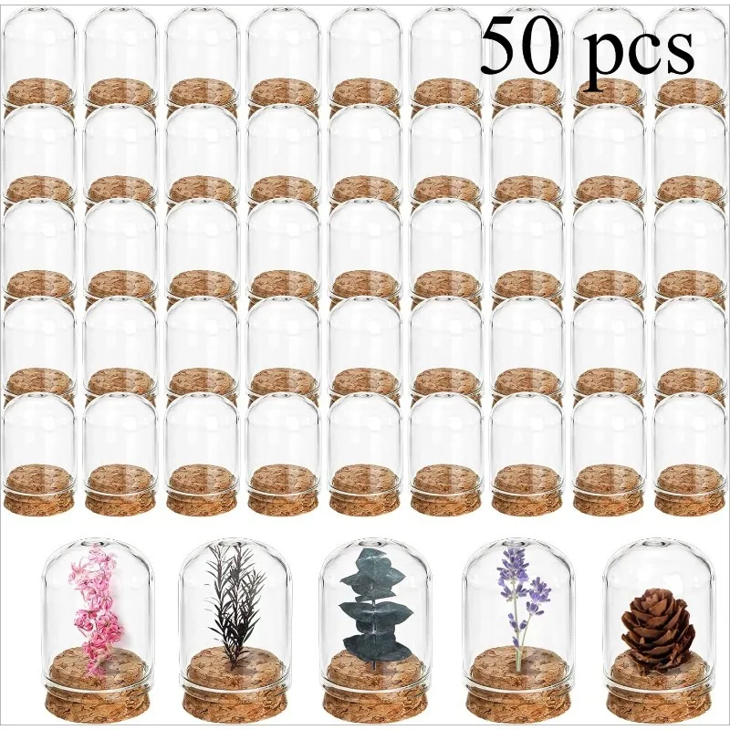 50 Pack Mini Glass Cloche Bell Jars with Cork Lids 17ml Dome Display Containers for Home Decor Wedding/Party Displaying Dome Jar
