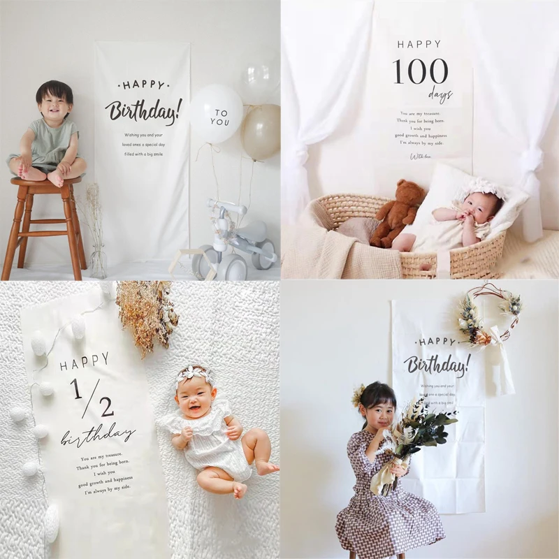 Ins Geburtstag Dekoration Wandteppich 100 Tage alles Gute zum Geburtstag 1. Geburtstag Hintergrund Stoff Kinderzimmer hängen Wand dekor Wandteppich Image