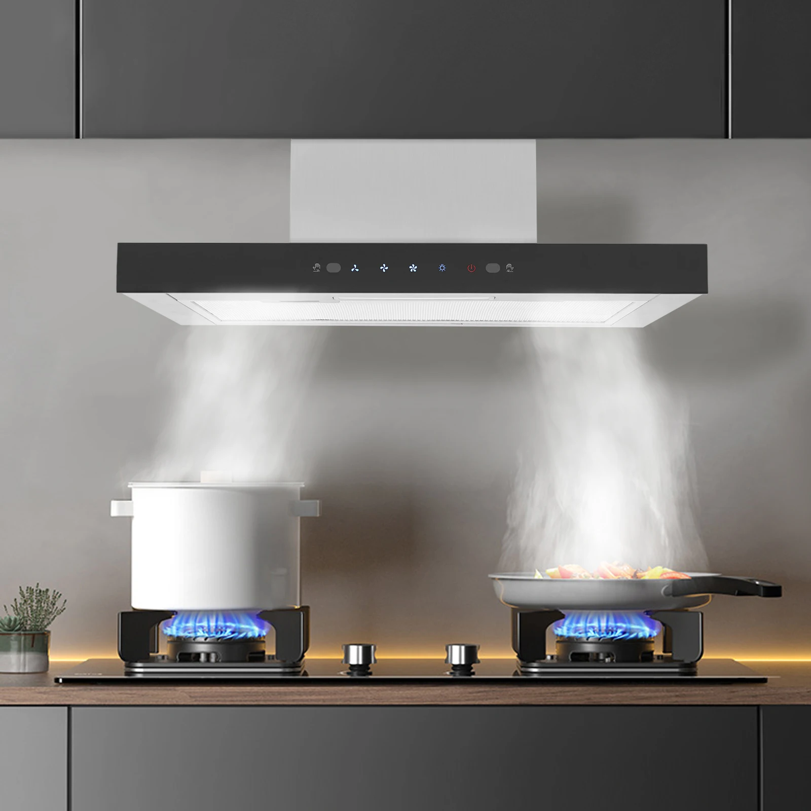 3-Gang-Unterschrank-Dunstabzugshaube, Küchenabzugshaube, AC 220–240 V, 120 W, 2000–2200 U/min, für Wohnungen, Wohnmobile, Küchen Image