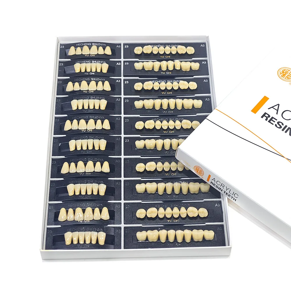 5 Sätze/Box Dental Acryl Harz Zähne 2 Schichten Prothese 28*1 Voller Mund S/M/L A2 A3 Stabilität Zahnmedizin Material Image