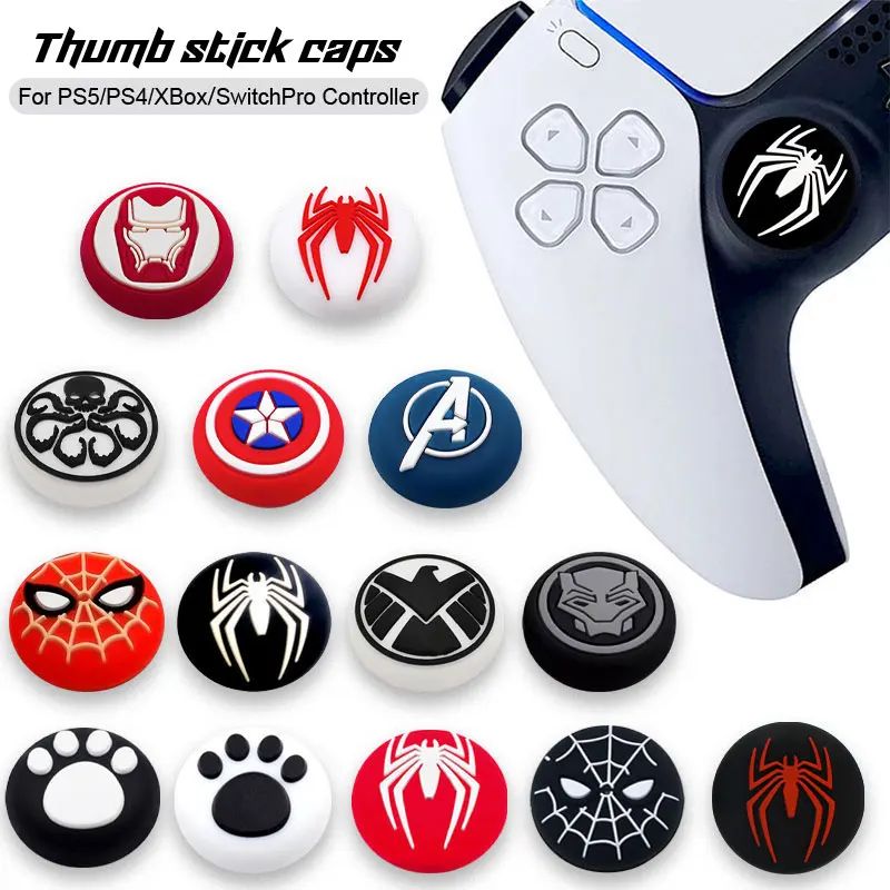 2pc Weiche Silikon Thumb-Stick Grip Cap Für Sony PS5 PS4 XBOX Schalter Pro Controller Spider Thema Joystick Abdeckung schutzhülle Image