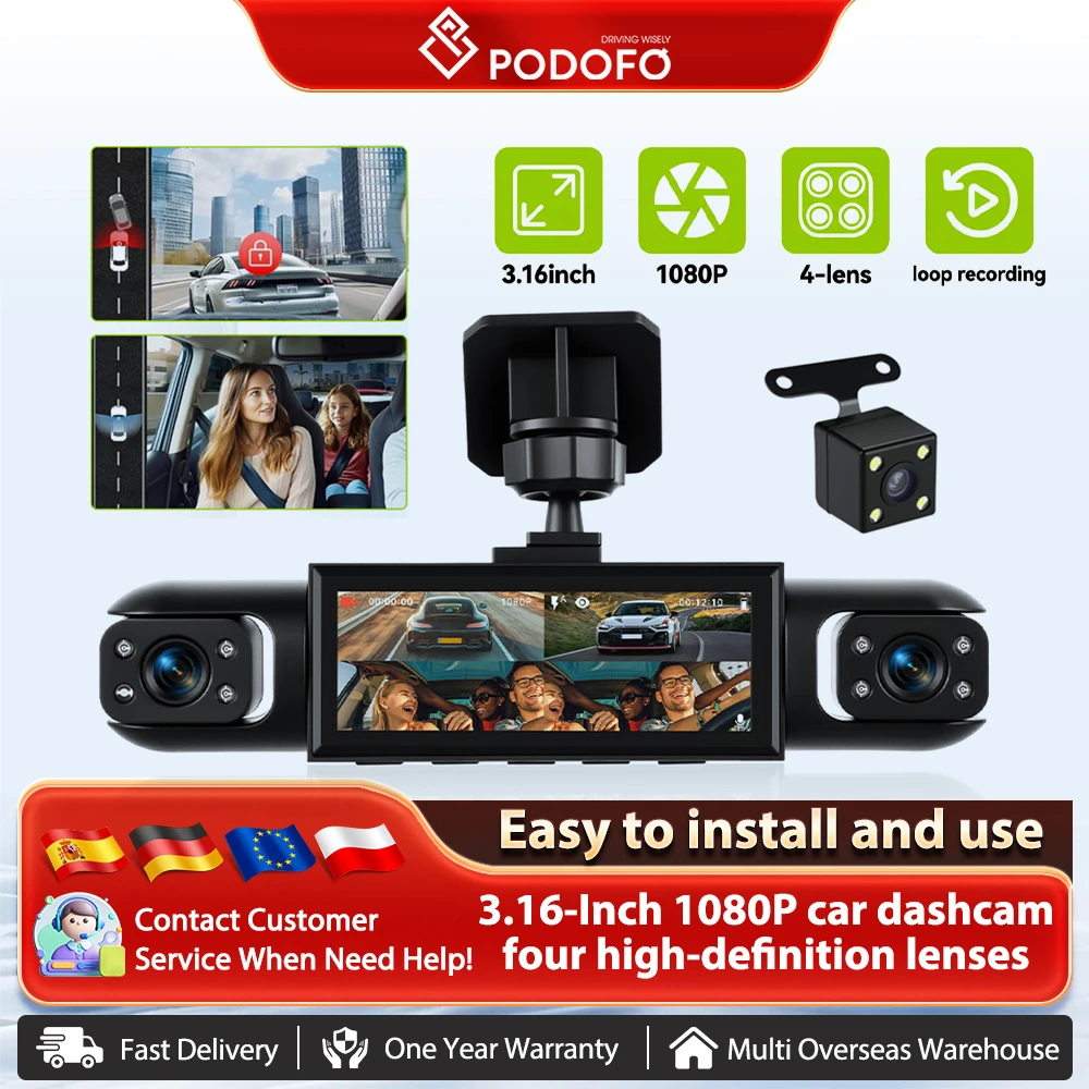 Podofo Auto Dash Cam Unterstützung Nachtsicht Parkplatz Monitor Fahren Recorder Bewegungserkennung Schleife Aufnahme Für Auto Revesing Hilfe Image