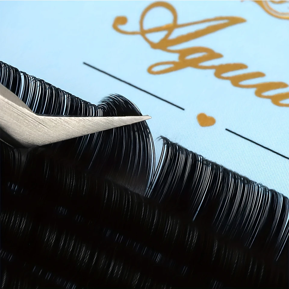 AGUUD 16 Reihen Korea Seide Falsche Nerz Wimpernverlängerung Mattschwarz Natürliche Weiche Einzelwimpern Russische Volumen Wimpern Cilios Image