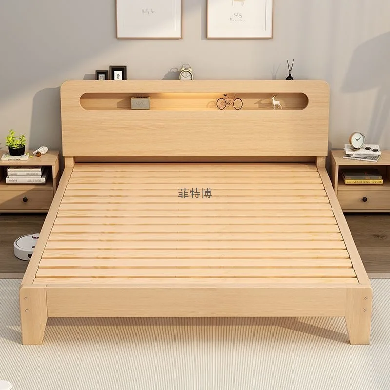 Massivholzbett 1,5 Meter Haushalt 1,8 Meter Doppelbett einfaches modernes Mietzimmer e****my 1,2 m Einzelbettregal Image