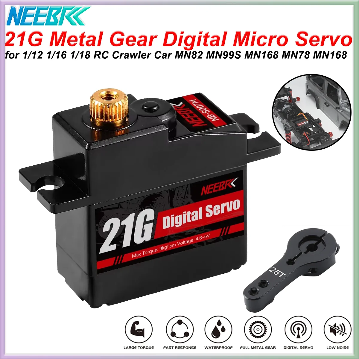 NEEBRC 21G Metal Gear Wasserdichtes digitales RC-Servo für 1/14 1/16 1/18 RC-Auto-Drohnenboot Hyper Go 14209 14210 MN99S MN82 MN78 WPL Image