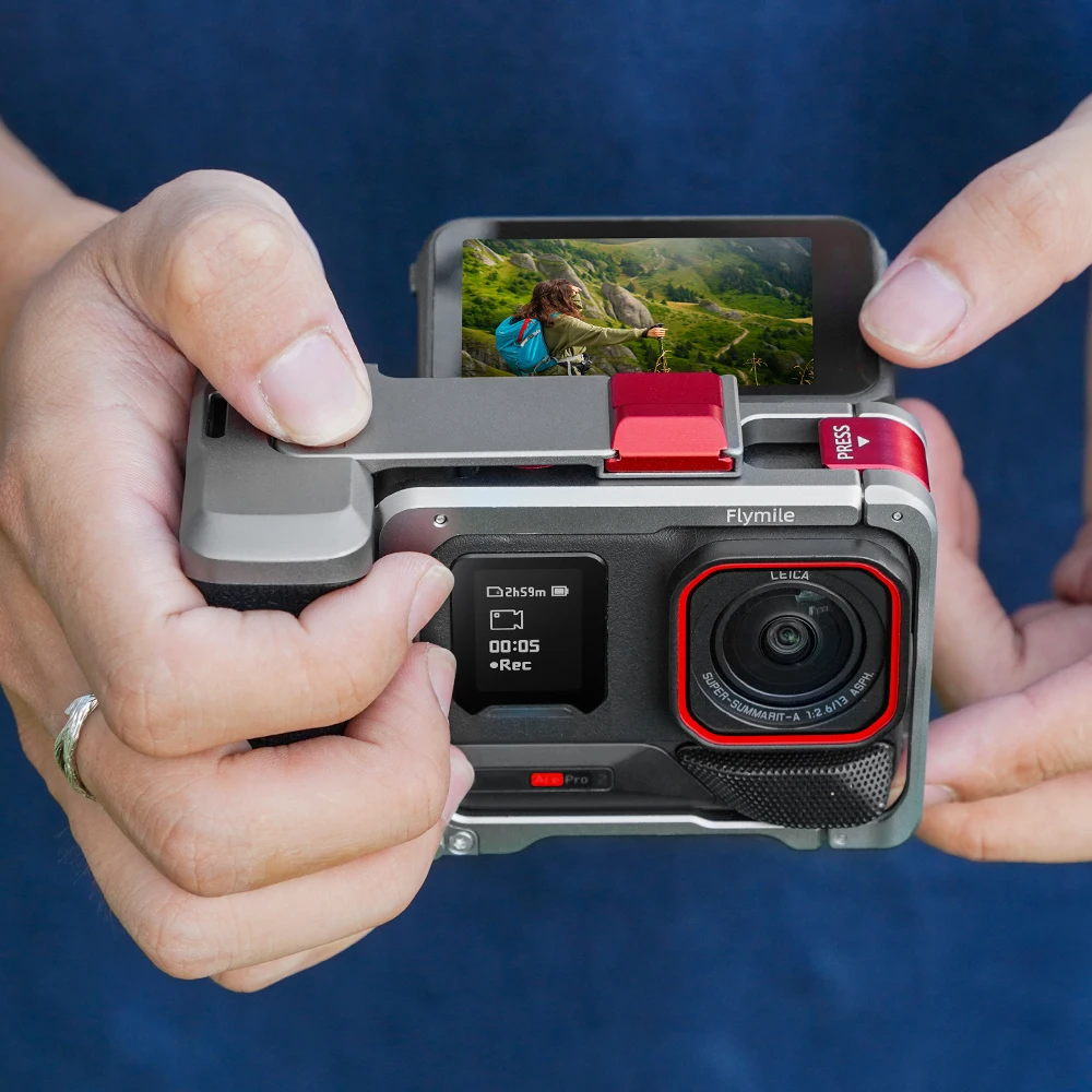 Flymile Ace Pro 2 Handgriff-Set Metallkäfig für Insta360 Ace Pro 2 Straßenfotografie-Griff Erweiterungsadapter Video-Zubehör Image