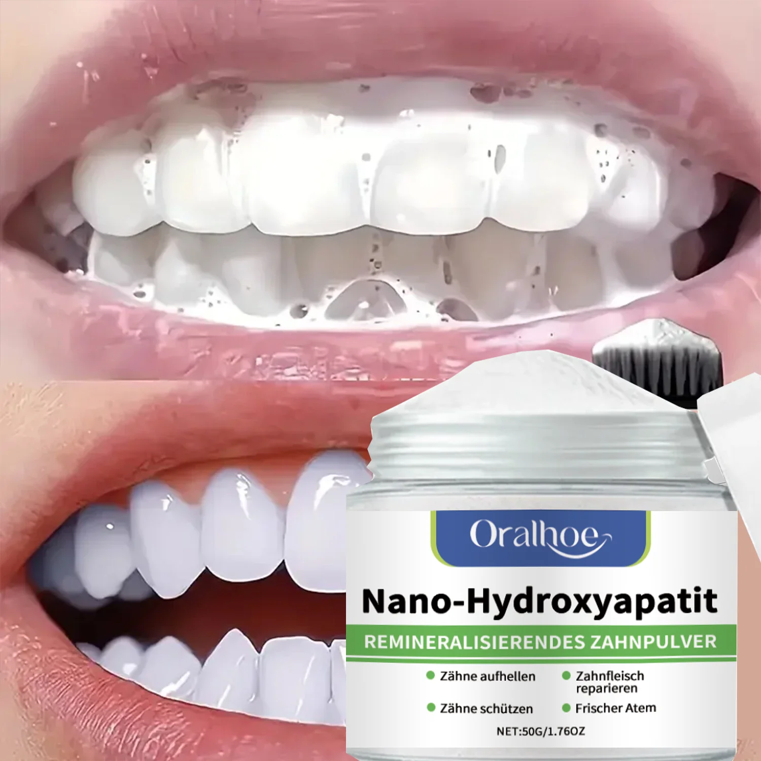 10% Hydroxyapatit Zahnaufhellungspulver, Zahnschmelz-Reparatur & Kühle Minze Frischer Atem, Remineralisierende Tägliche Pflege Image