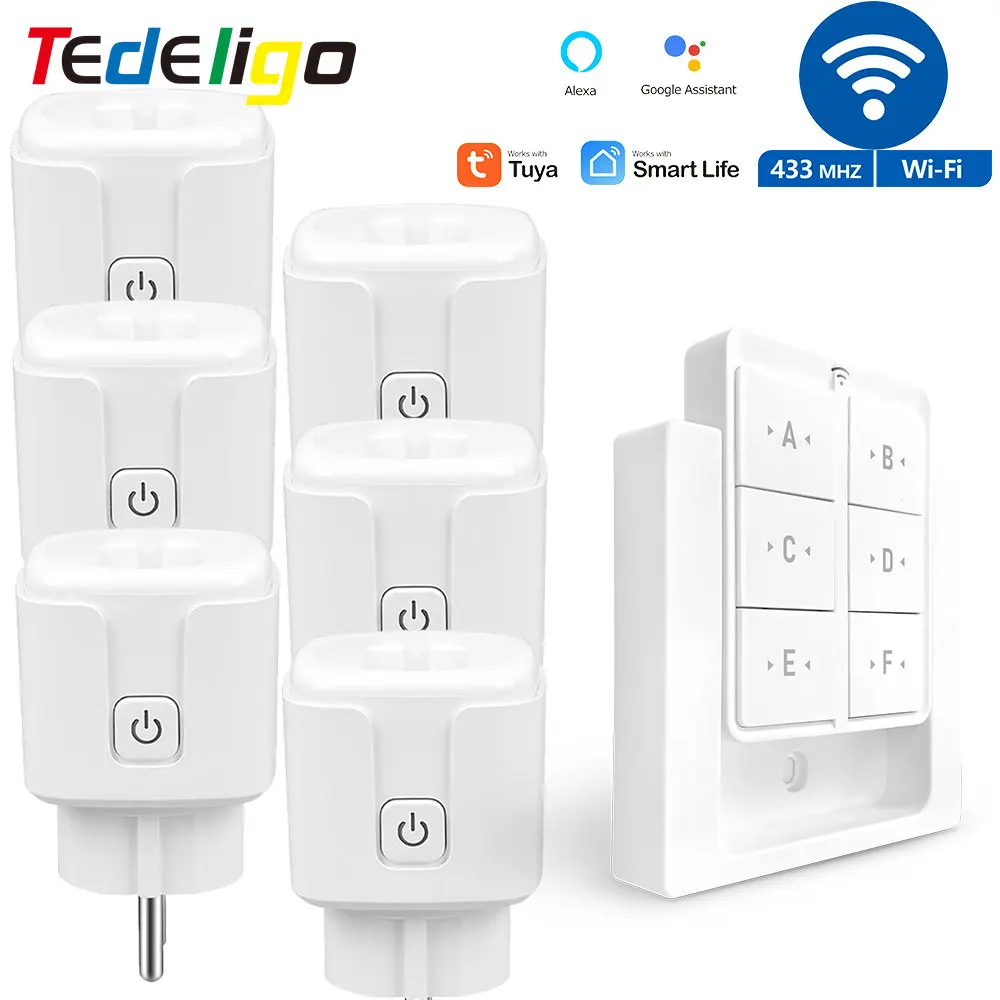 Tuya WiFi Smart Socket, 220 V 230 V 240 V 16 A 3000 W 433 MHz Drahtloser Fernbedienungs-Steckdosenschalter mit Leistungsmonitor, magnetischer Wandschalter, EU FR RU-Standard, Arbeit mit Alexa Google Image