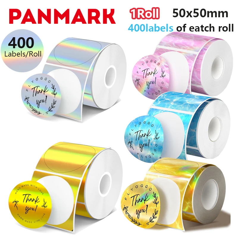 1 Rolle passend für MUNBYN 5,1 cm runde holografische Thermo-Etikettenaufkleber, rosa, selbstklebender Regenbogen-Glitzer-Thermodrucker Image