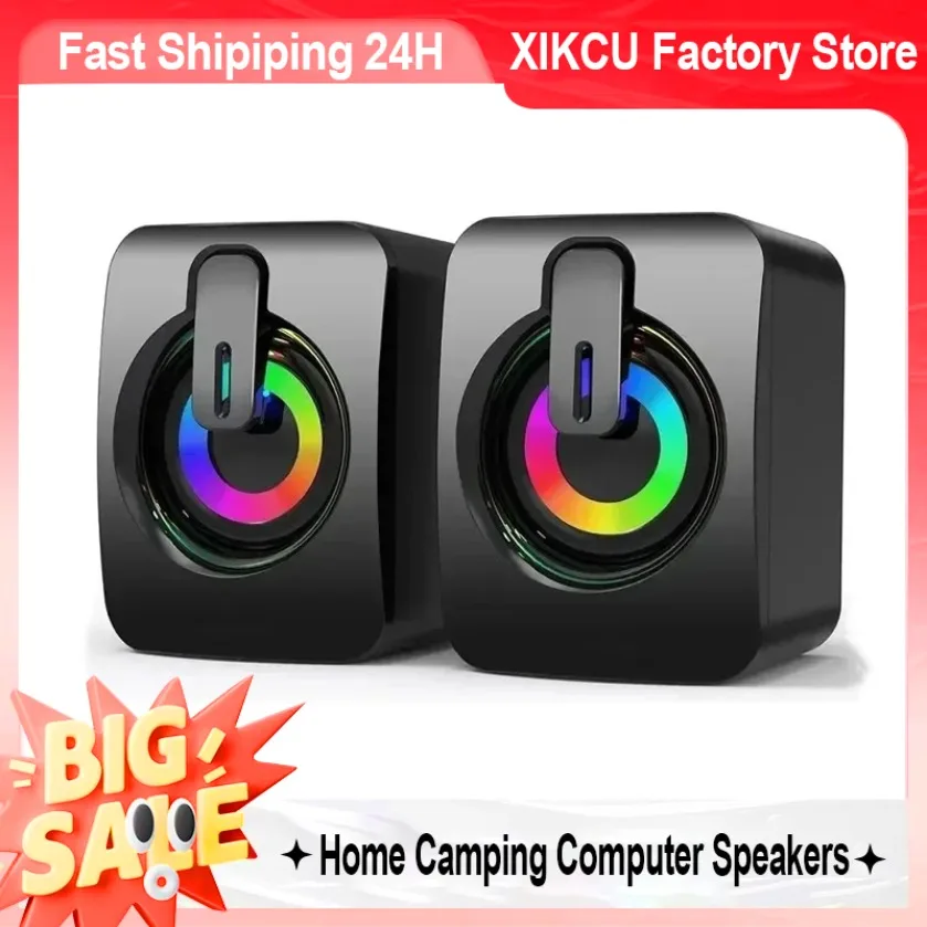 XIKCU Home Camping Computer Lautsprecher PC Sound Box HIFI Stereo Mikrofon Wired Caixa De Som mit LED-Licht Für Desktop-Computer Image