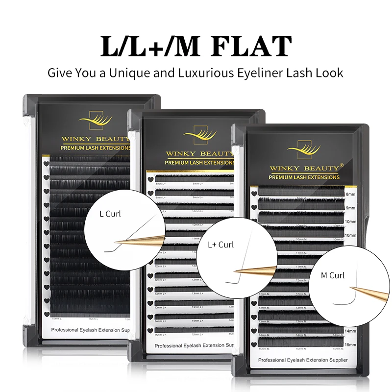 Winky Beauty L/L+/M Curl Superweiche Wimpern Ellipse Flat Classic Falsche Wimpern Mattschwarz Gemischte Länge Flache Ellipse Wimpern Image