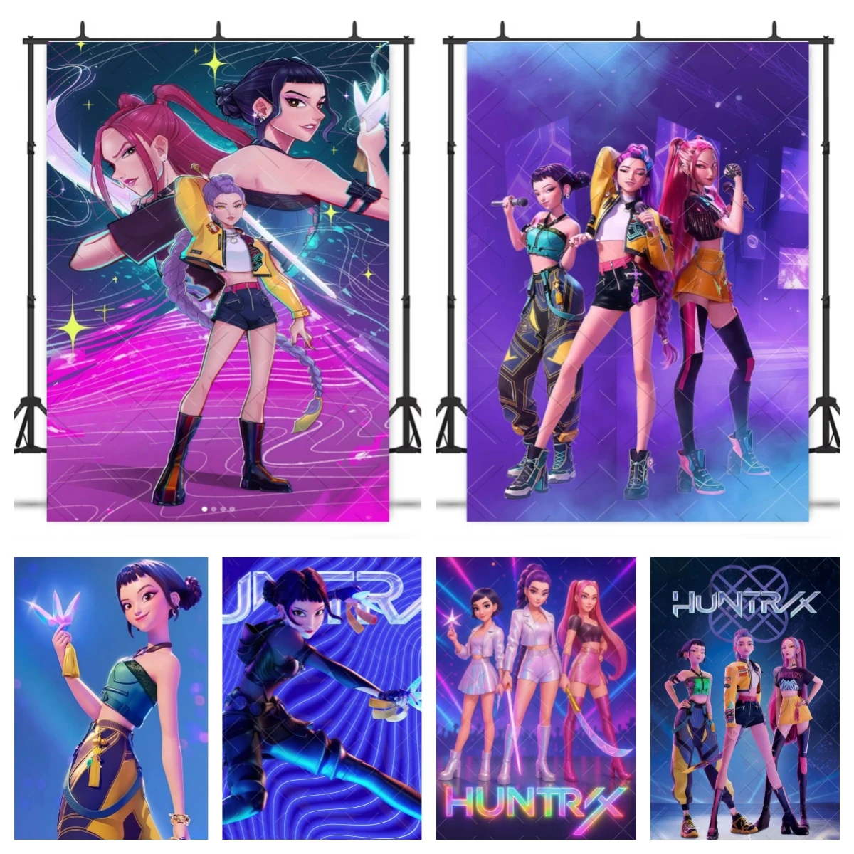 Cartoon Kpop Dämonenjäger Fotografie-Hintergrund Kinder Geburtstag Banner Dekoration Mädchen Fan Hunter Party Foto-Hintergrund Requisiten Image