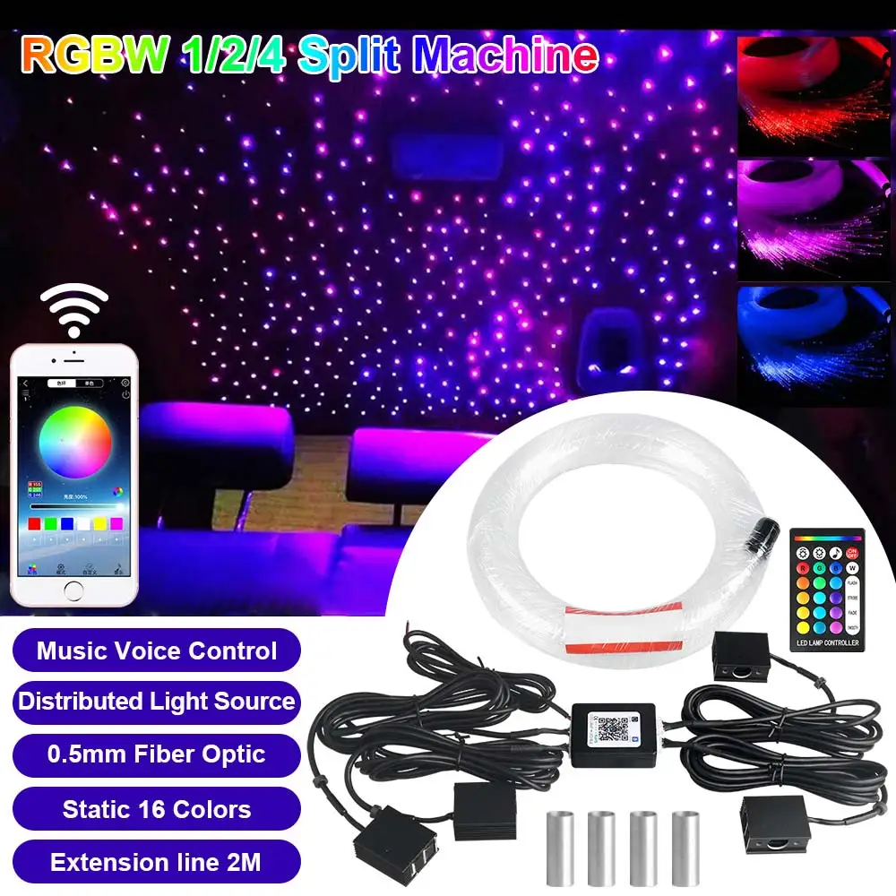 1/2/4 RGBW Split Maschine Auto Dach Stern Licht APP Steuerung Fiber Optic Stern Decke Licht Sternen Himmel Decke für Auto Hause Image