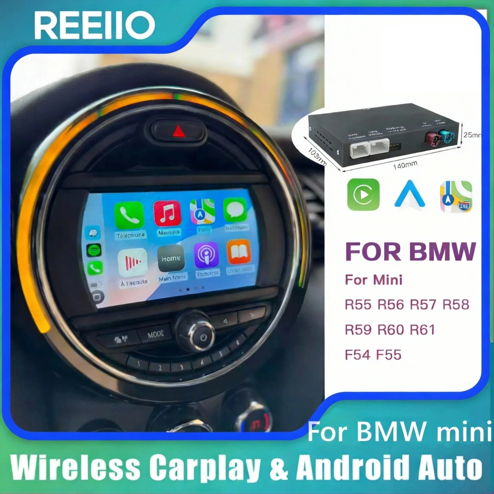 REEIIO Kabelloses Carplay Android Auto für BMW Mini Cooper CIC NBT R55 R56 R57 R58 R59 R60 R61 AirPlay Mirror Link Funktion Box Image