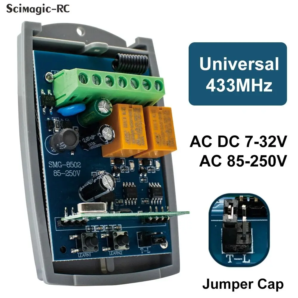 433,92 MHz Universal Garagentor Fernbedienung Empfänger AC DC 7-32 V 85-250 V Schalter Modul 2CH 433 Rolling Code Momentary Toggle Image