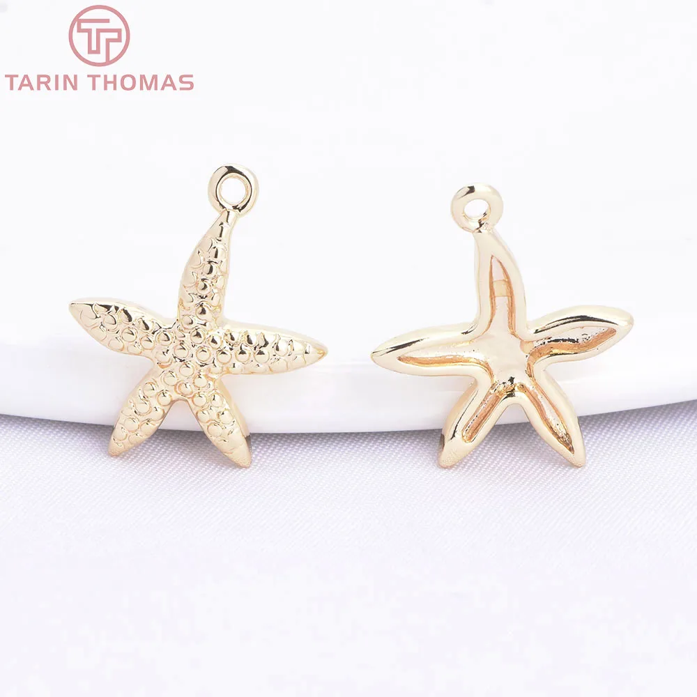 (555) 10 Stück 13,5 x 16 mm 18K goldfarbene Seestern-Anhänger aus Messing, hochwertige DIY-Schmuckherstellungszubehörteile Image