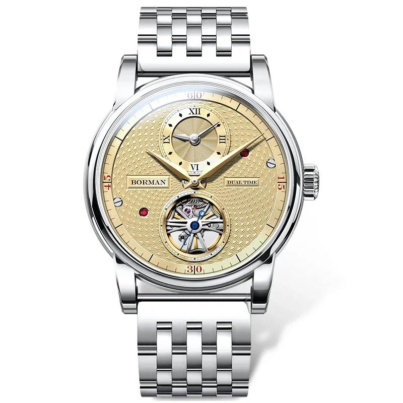 BORMAN Uhr Neue BM3135 Luxus Männer Automatische Mechanische herren Uhren 50M Wasserdicht Skeleton Sapphire Dual Time Zone Uhren Image