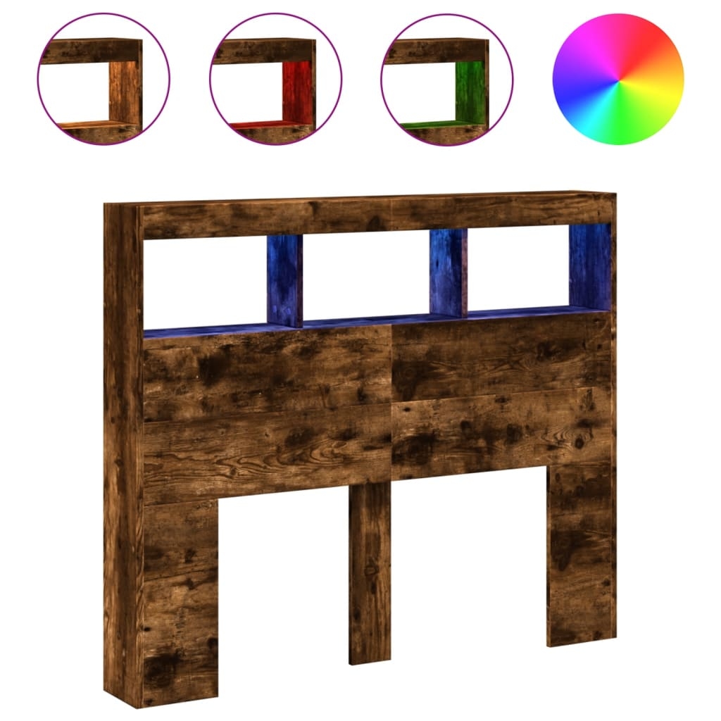 vidaXL LED-Kopfteil mit Ablagen Räuchereiche 120x17x102 cm Image