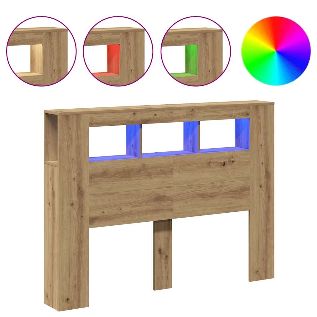 vidaXL LED-Kopfteil Artisan-Eiche 140x18,5x103,5 cm Holzwerkstoff Image