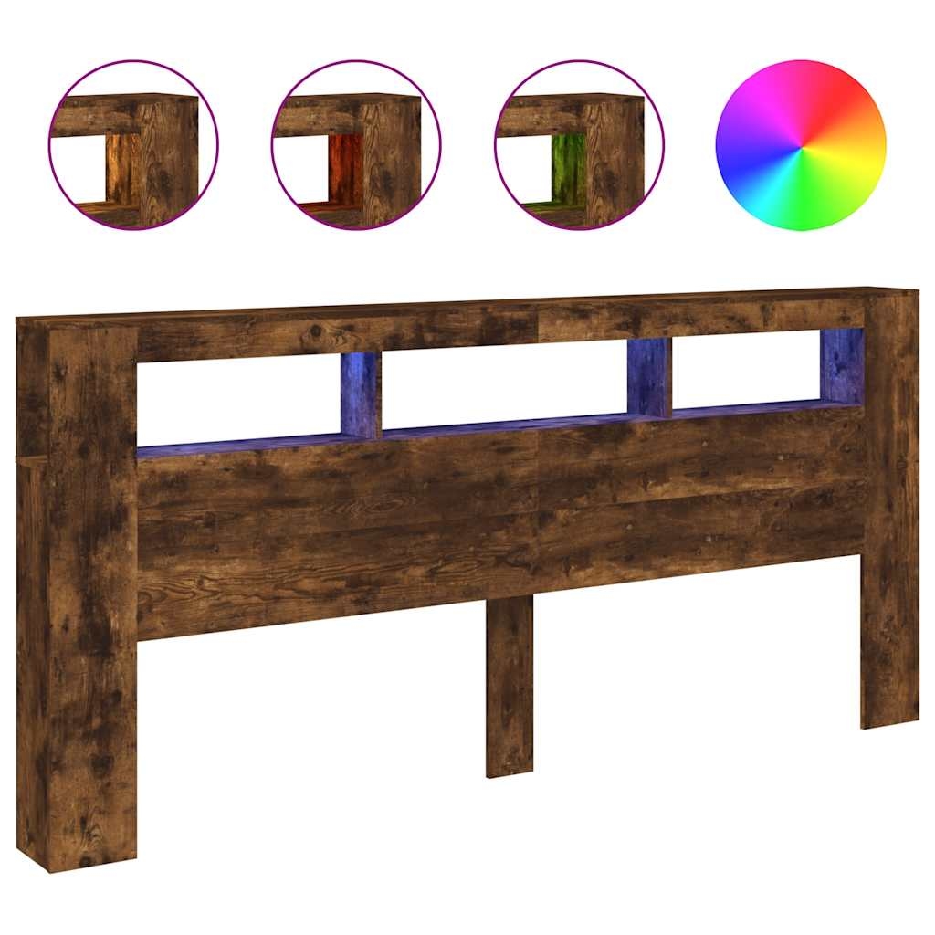 vidaXL LED-Kopfteil Räuchereiche 220x18,5x103,5 cm Holzwerkstoff Image