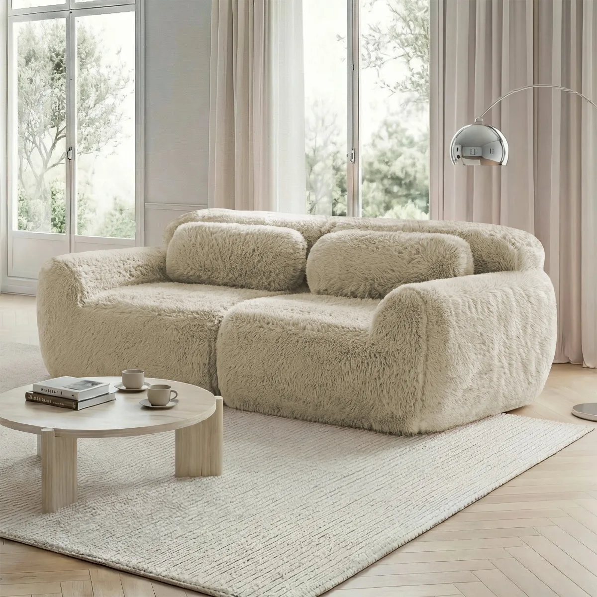 Hellbraunes 2-Sitzer-Sofa | Rahmenloses Modulares Plüschsofa, Rutschfeste Basis, Elastischer Schaumstoff Image