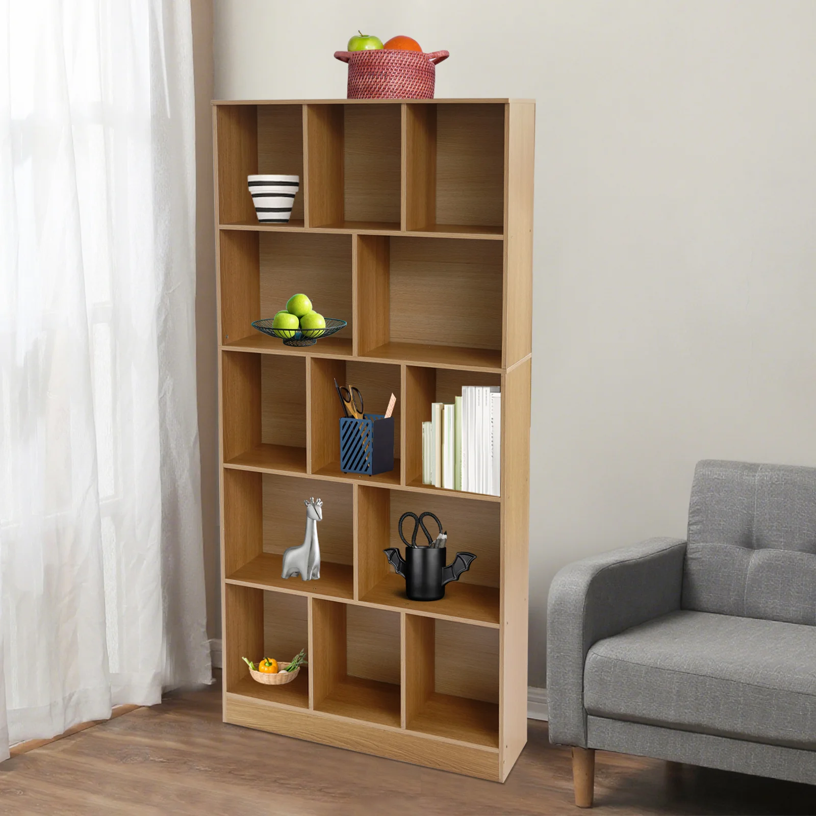 Bodenstehendes Bücherregal, Vitrine, 5-stufiges stehendes Bücherregal, Bücherregal, Aufbewahrungsorganisator, 80 x 24 x 180 cm