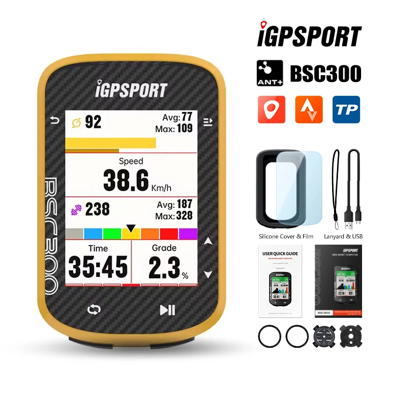 IGPSPORT BSC300 Gelbe Routennavigation Fahrrad-GPS-Computer Radfahren Drahtloser Tachometer Fahrrad GPS Streamline-Version Kilometerzähler Image