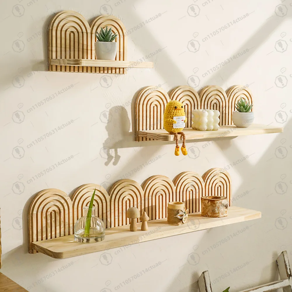 Wandpflanzer aus Holz mit kreativem Faden, mehrschichtiges Blumentopfregal aus massivem Holz für das Heimbüro Image