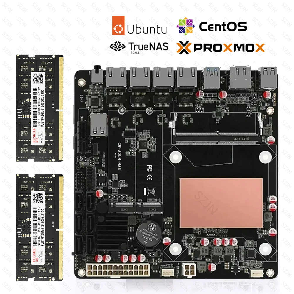 ITX N150 Motherboard NAS-Set Alder Lake mit DDR5 8-32G 4800-5600MHz 4*I226 LAN 2*M.2 Slot 6xSATA DP-Unterstützung Optionaler Kühler Image