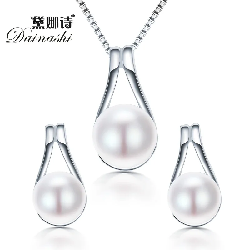 Dainashi argento Sterling 925 genuino naturale perla d'acqua dolce goccia pendente collana orecchini moda set di gioielli raffinati per le donne
