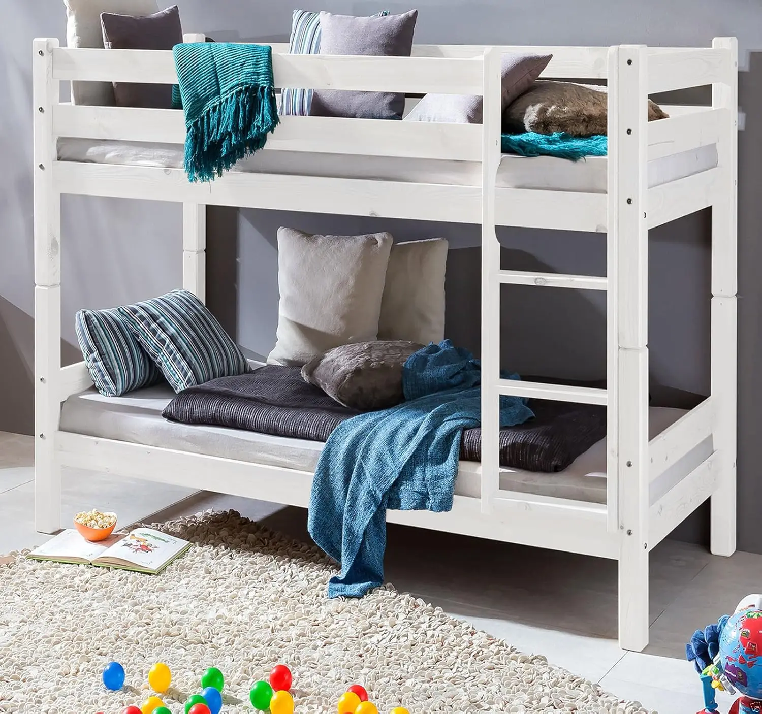 Etagenbett aus Massivholz, Kinderspielbett, 90 x 200 cm, weiß, individuell Image