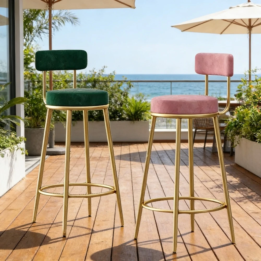 Nordische Moderne Barhocker mit Rückenlehne, Eisenkunst-Samt-Küchenhocker, Höhenverstellbarer Café-Barstuhl, Heim-Arbeitshocker