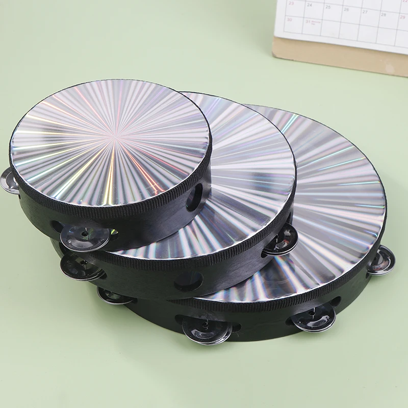 【Schön】6/8/10 Zoll großes hölzernes Tamburin mit klingelnden Reihen-Glöckchen, reflektierendem Trommelfell und musikalischem Schlaginstrument Image