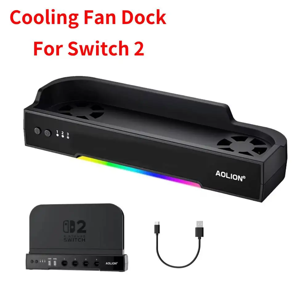 Aolion Lüfter für Switch 2, Dock, tragbare HUB-Erweiterungssockel mit NGC-Wandhalterung für Switch 2, Zubehör, unterstützt Wandhalterung Image