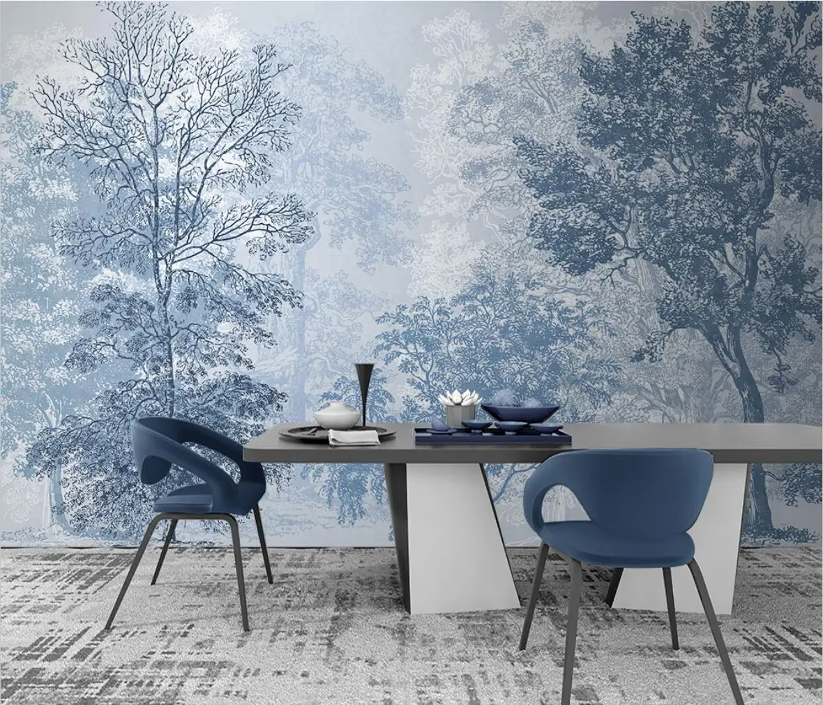 Benutzer definierte blaue Wald Wald Foto Wandbilder Tapeten für Wohnzimmer Schlafzimmer Tapete 3d Wandbild Tapete Wohnkultur Aufkleber Image