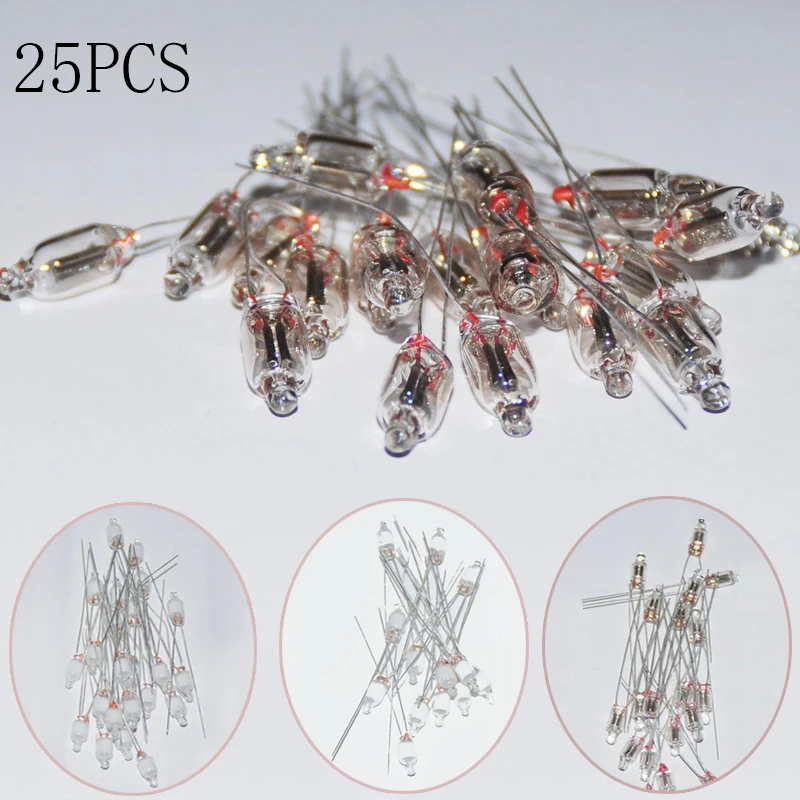 25 Stück weißhaarige rot-grüne blaue rote orange Neon-Glühbirne, Kontrollleuchte, Standard-Miniatur-Glühbirne, 4 mm, 5 mm Image
