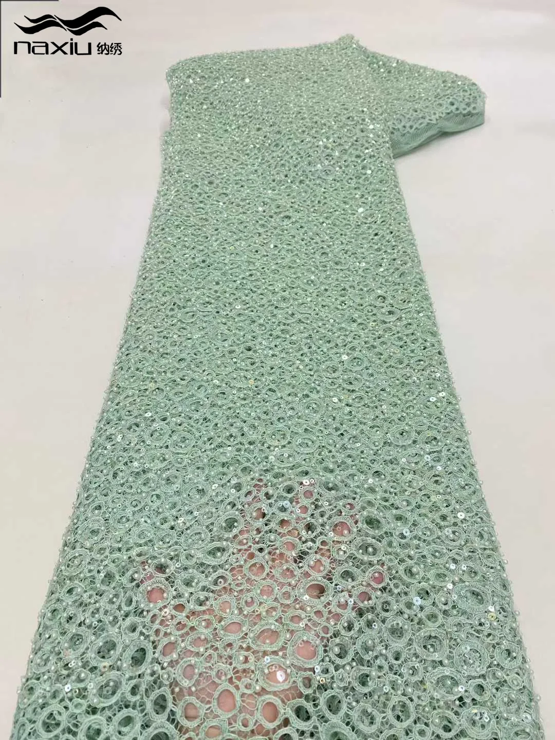 Madison Top Qualität Afrika handgemachte bestickte Tüll Netzstoff mit Perlen Luxus Algerien Pailletten Spitze Abend Hochzeit Party Image