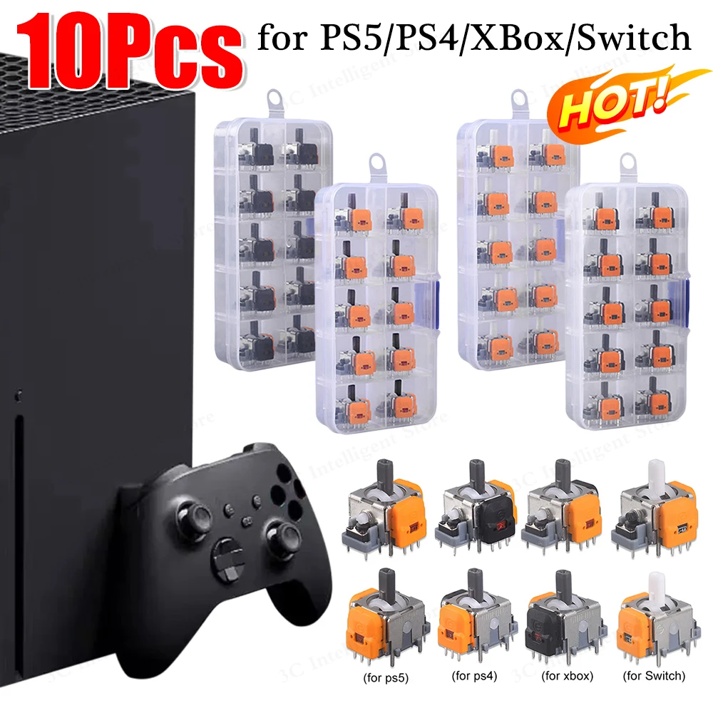 10 Stück Hall-Elektromagnetischer Joystick Hochpräzise Ohne Driften Hall-Effekt Daumen-Sticks Joystick-Rocker-Modul für PS4/PS5/Xbox